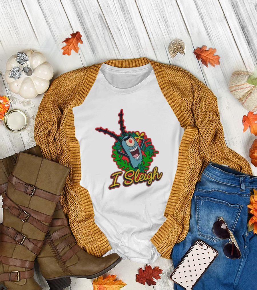 SpongeBob SquarePants Plankton I Sleigh Christmas Holiday Wreath T-Shirt
