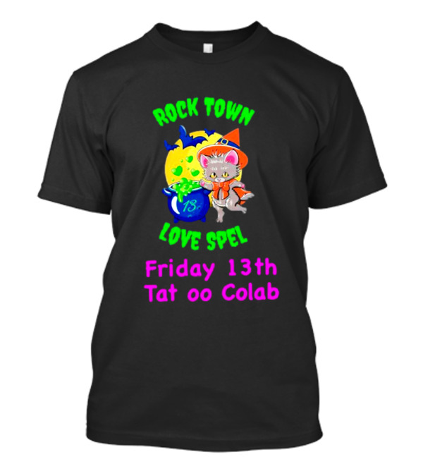 Rock Town Love Spell Friday 13th Tattoo Collab Cat Pumpkin Moon T-Shirt