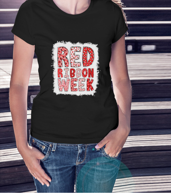 Red Ribbon Week Leopard We Wear Red For Awareness Spotted T-Shirt