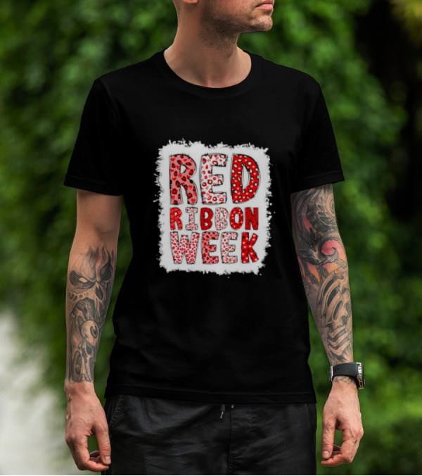 Red Ribbon Week Leopard We Wear Red For Awareness Spotted T-Shirt