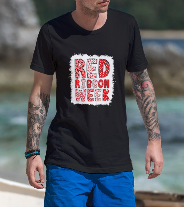 Red Ribbon Week Leopard We Wear Red For Awareness Spotted T-Shirt