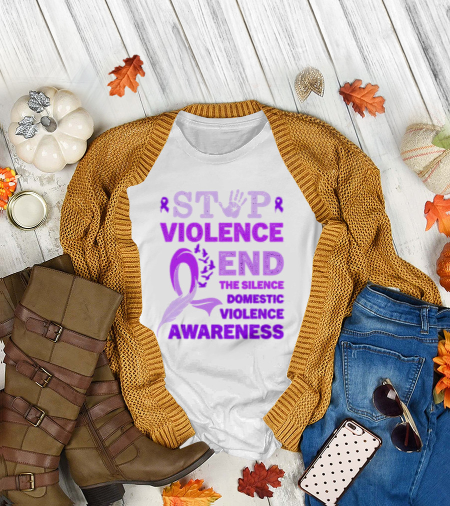 Stop Violence End the Silence Domestic Violence Awareness Purple T-Shirt