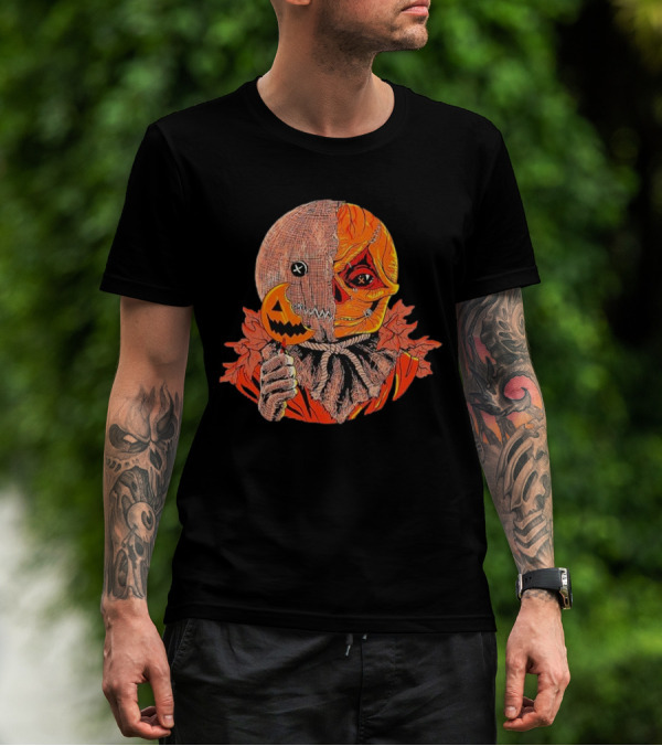 Horrors Of Halloween Trick R Treat Pumpkin Skull Mask T-Shirt