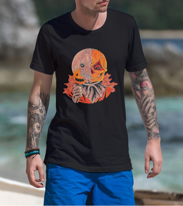 Horrors Of Halloween Trick R Treat Pumpkin Skull Mask T-Shirt