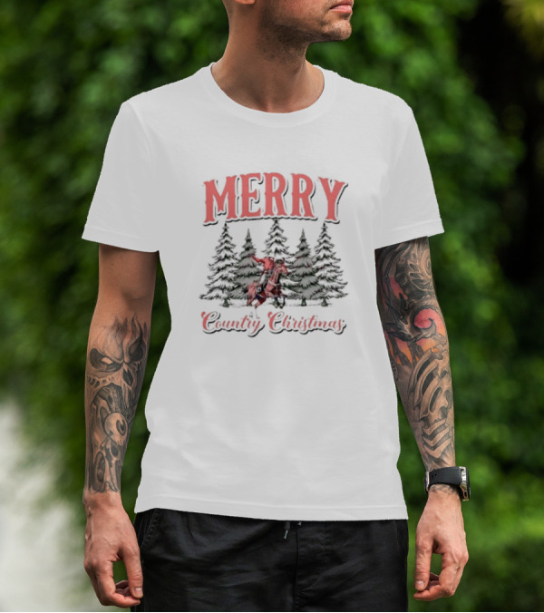 Merry Cowboy Country Christmas With Trees T-Shirt
