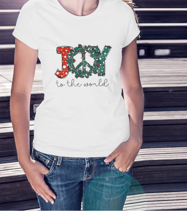 Joy To The World Christmas Wreath Peace T-Shirt