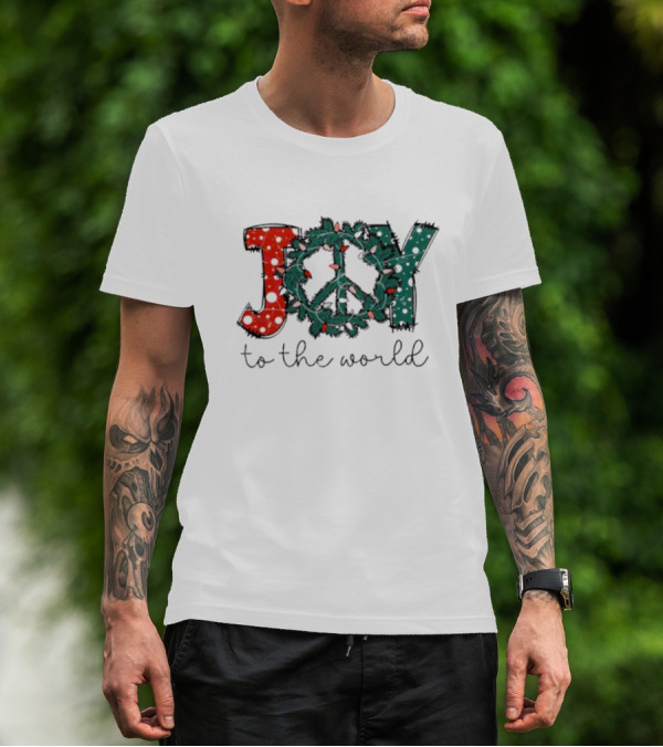 Joy To The World Christmas Wreath Peace T-Shirt