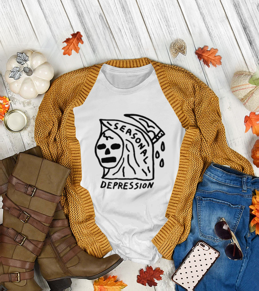 Seasonal Depression Grim Reaper with Scythe and Teardrops T-Shirt