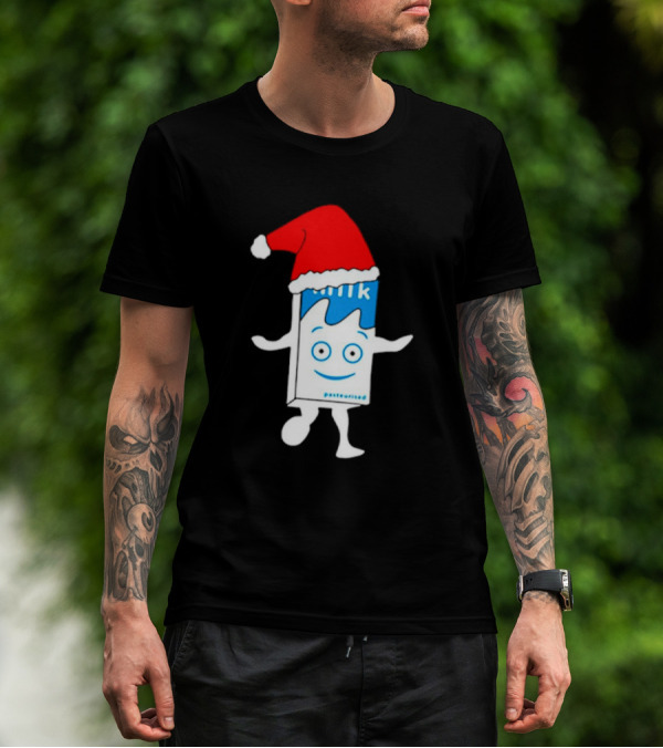 Sana Pasteurized Milk Carton With Christmas Santa Hat T-Shirt