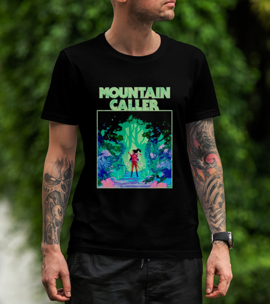Mountain Caller Green Leaves Enchanted Forest Explorer T-Shirt