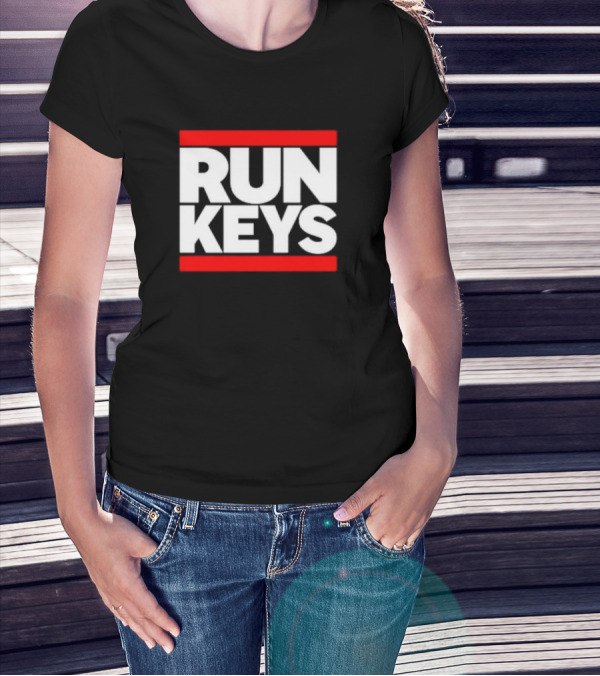 RUN KEYS Red Border Block Text T-Shirt