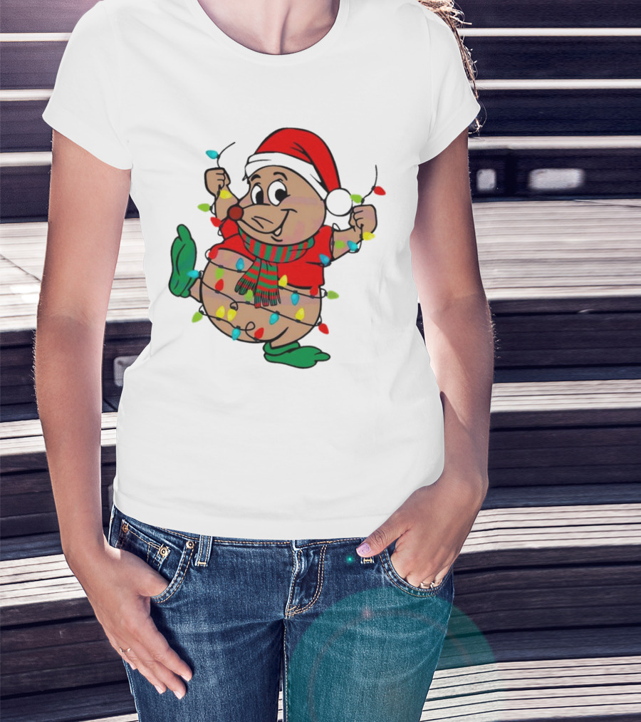 Gus Santa Hat Christmas Lights Cozy Festive Character With Bright Holiday Spirit T-Shirt