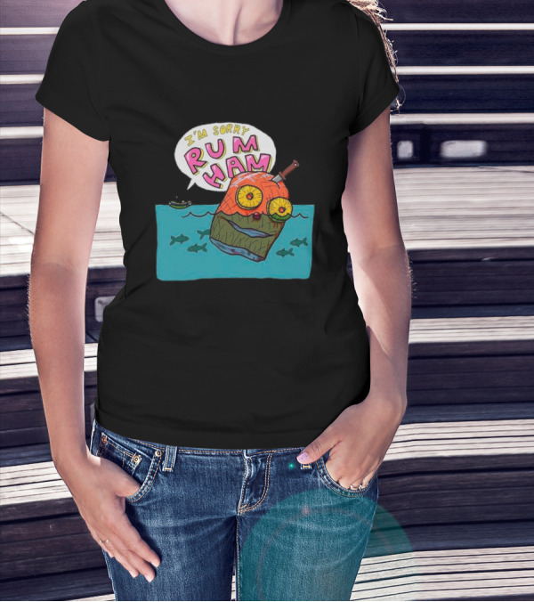 I’m Sorry Rum Ham Cartoon Floating In Water With Knife And Fish T-Shirt