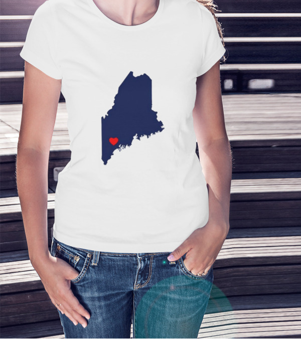 Love Lewiston Strong Heart On Maine Map T-Shirt