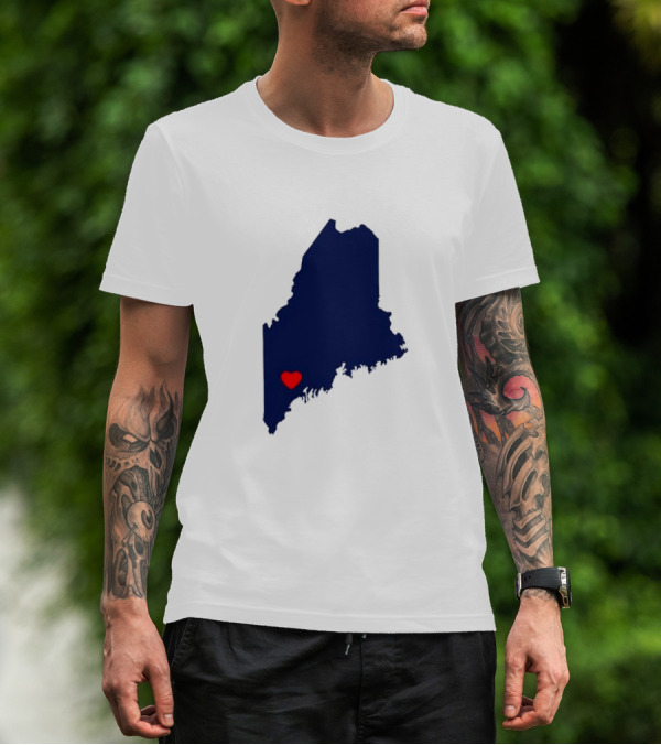 Love Lewiston Strong Heart On Maine Map T-Shirt