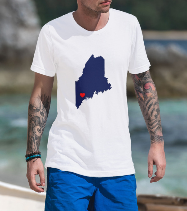 Love Lewiston Strong Heart On Maine Map T-Shirt