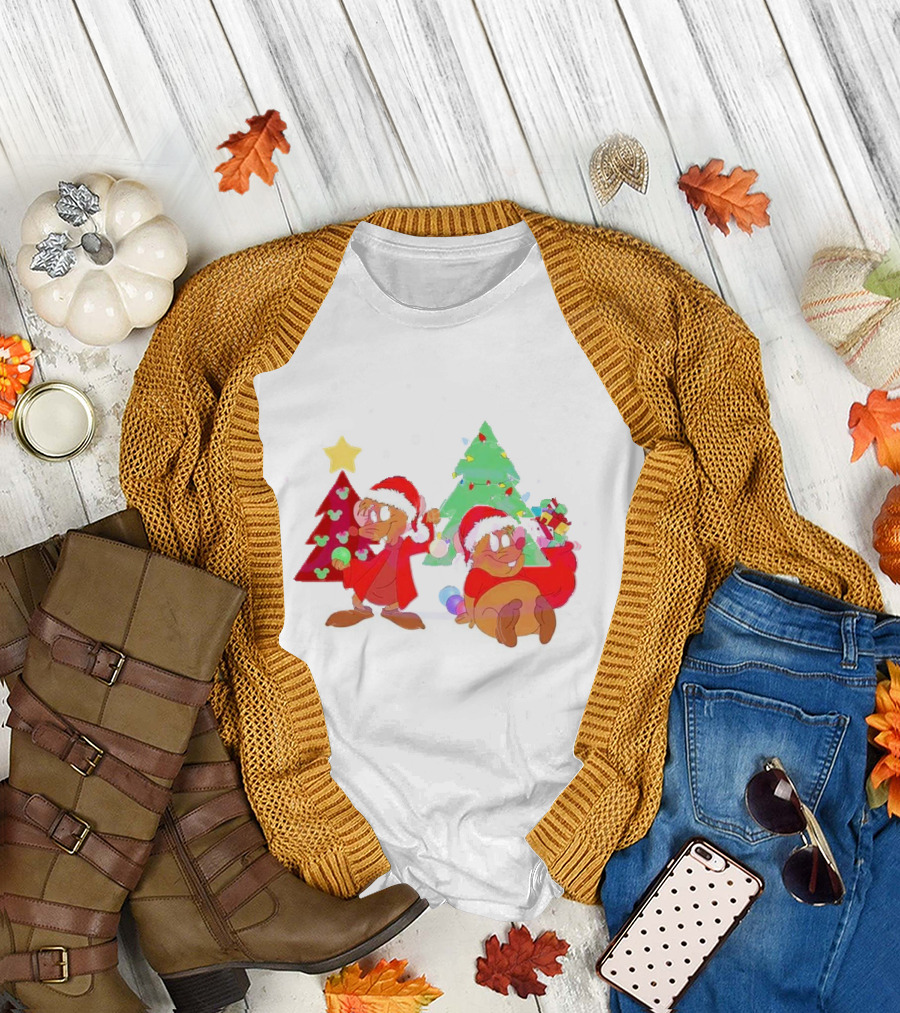 Santa Jaq and Gus with Christmas Lights and Presents by Christmas Tree T-Shirt