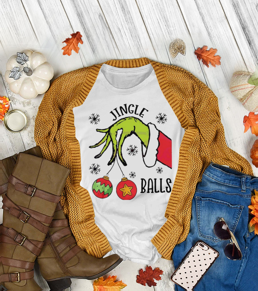 Jingle Balls Grinch Hand Holding Christmas Ornaments T-Shirt