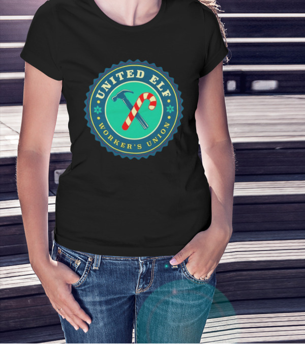 United Elf Worker's Union Candy Cane And Hammer Emblem T-Shirt