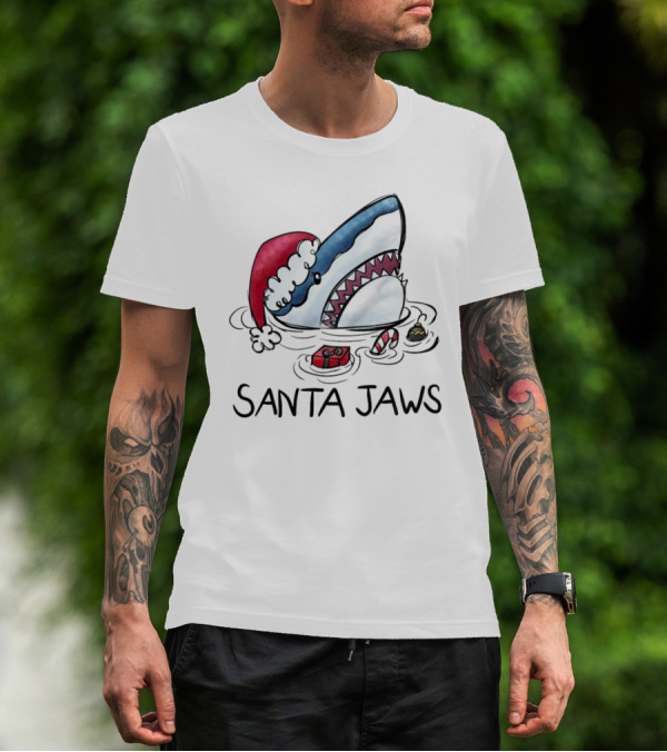 Santa Jaws Funny Shark Christmas T-Shirt