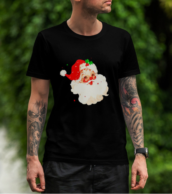 Santa Christmas Vintage Retro Style Holly Berries T-Shirt