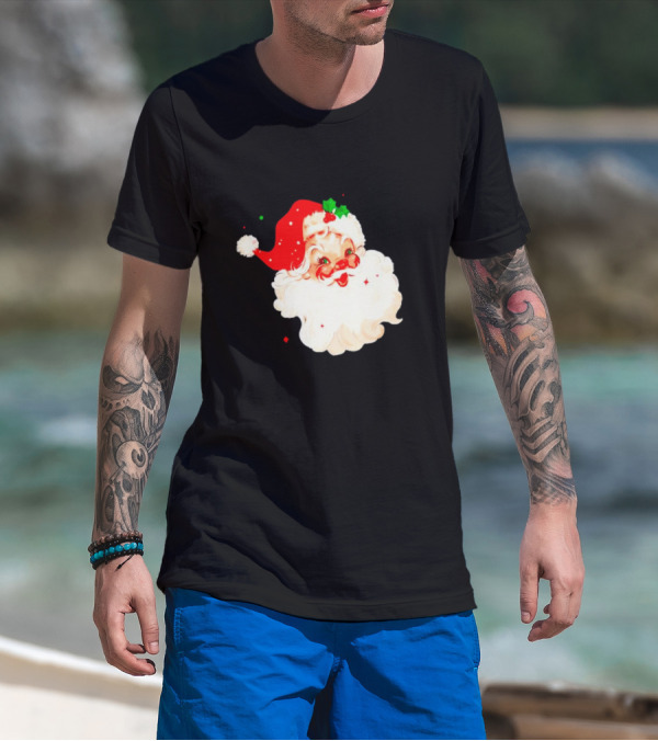 Santa Christmas Vintage Retro Style Holly Berries T-Shirt
