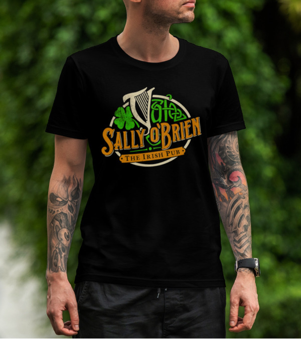 Sally O'Brien Irish Pub Clover Celtic Harp Versengold T-Shirt