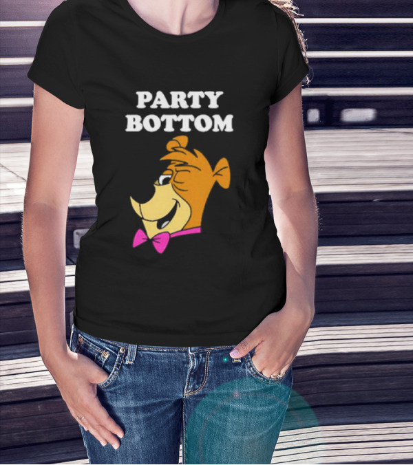 Yogi Bear Party Bottom Fun Cartoon Character With Pink Bow Tie T-Shirt