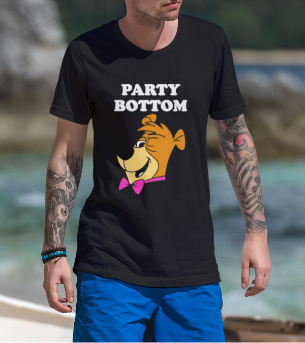 Yogi Bear Party Bottom Fun Cartoon Character With Pink Bow Tie T-Shirt