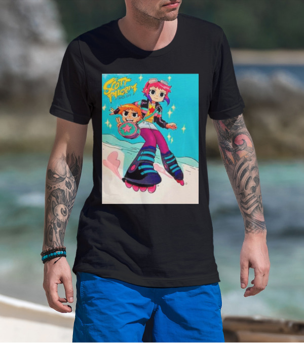 Scott Pilgrim Takes Off Roller Skating Adventure With Animated Style Characters T-Shirt