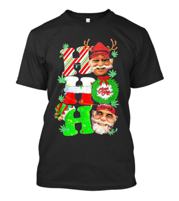 Cheech And Chong Xmas 2024 Hohoho Holiday Cannabis Santa Reindeer Christmas Wreath Elf T-Shirt