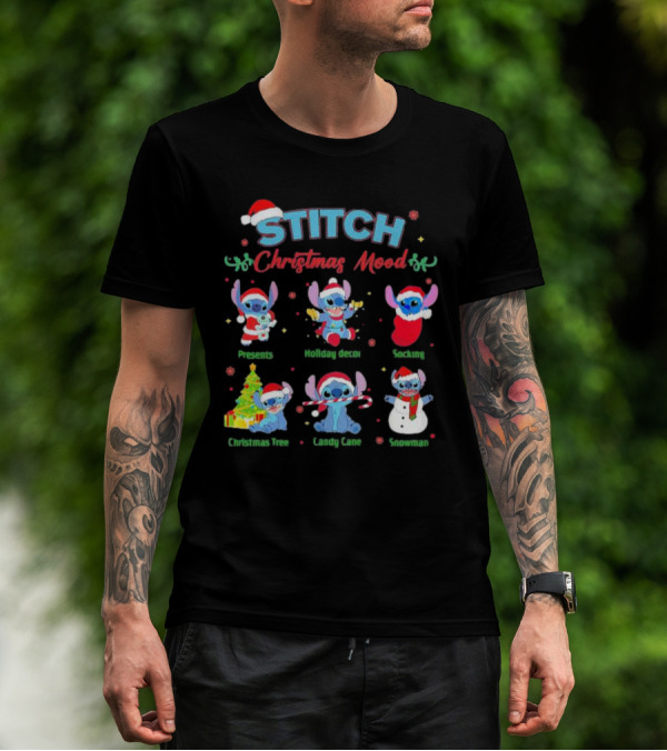 STITCH Christmas Mood Presents Holiday Decor Stocking Christmas Tree Candy Cane Snowman T-Shirt