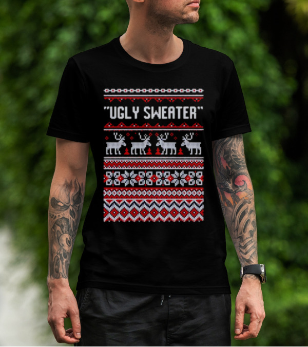 Reindeer Ugly Sweater Christmas Pattern 'UGLY SWEATER' T-Shirt