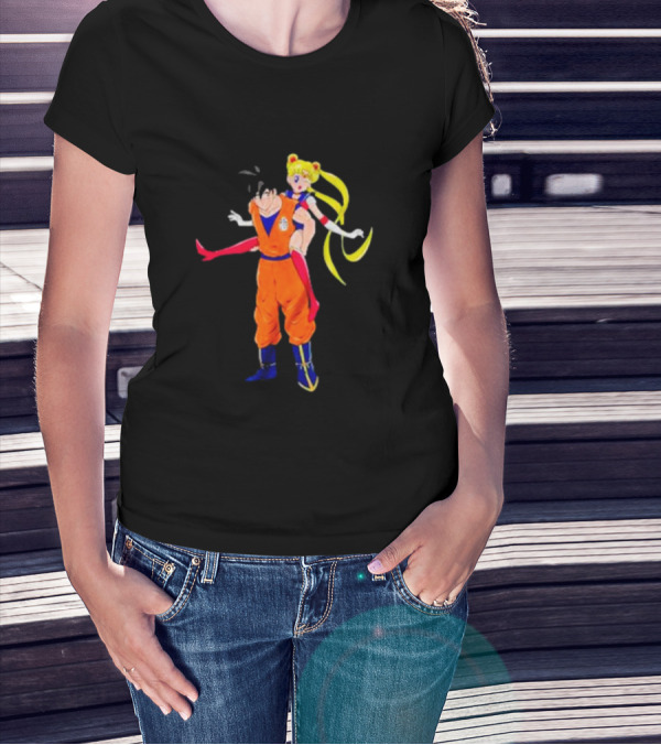Goku And Usagi Crossover Fusion Featuring Dragon Ball And Sailor Moon Iconic Characters T-Shirt