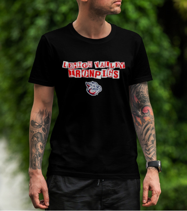 Lehigh Valley IronPigs Red Text With Pig Head T-Shirt