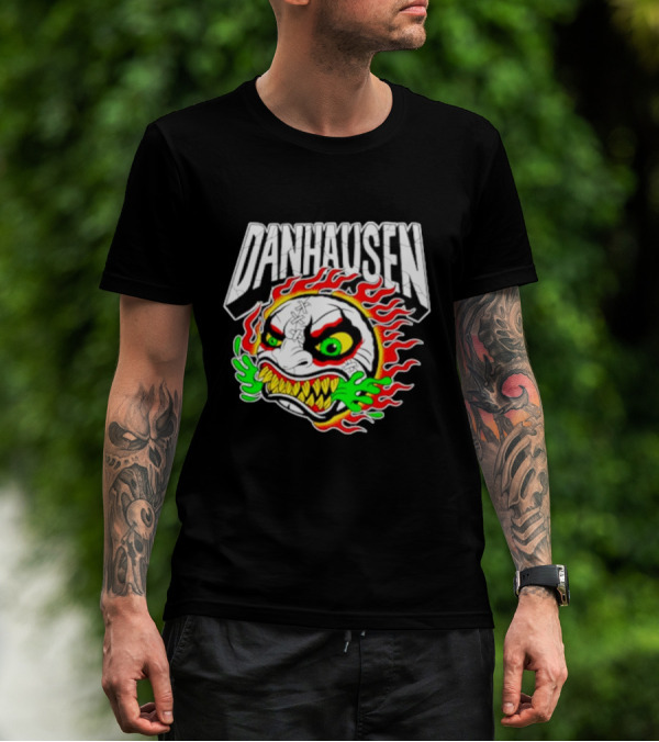 Danhausen Fiery Baseball Face With Flames And Green Claws T-Shirt