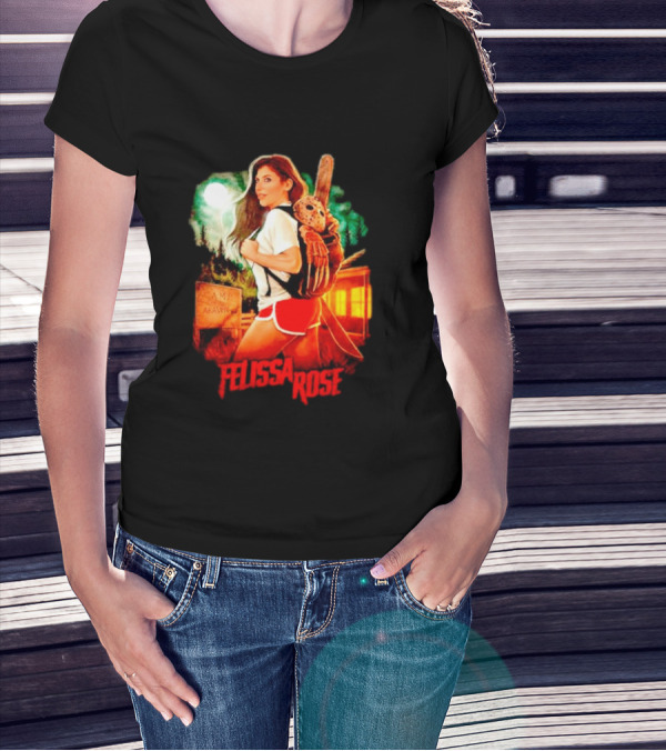 Felissa Rose Happy Camper Camp Arawak Masked Figure Forest Scene T-Shirt