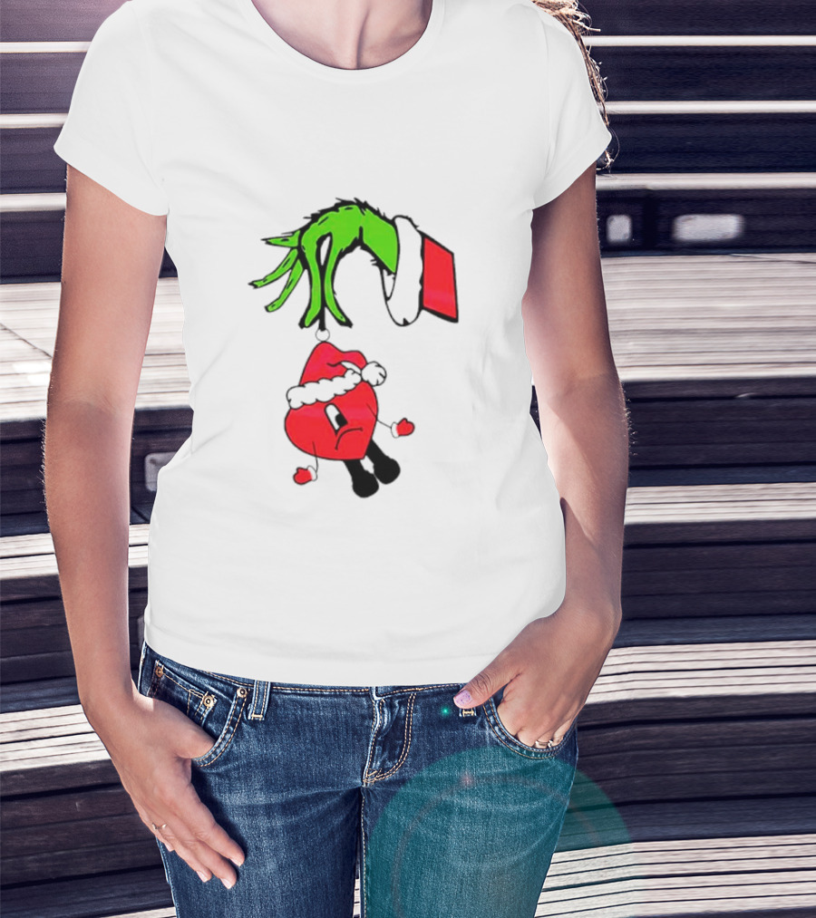 Grinch Hand Bad Bunny Santa Hat Christmas T-Shirt