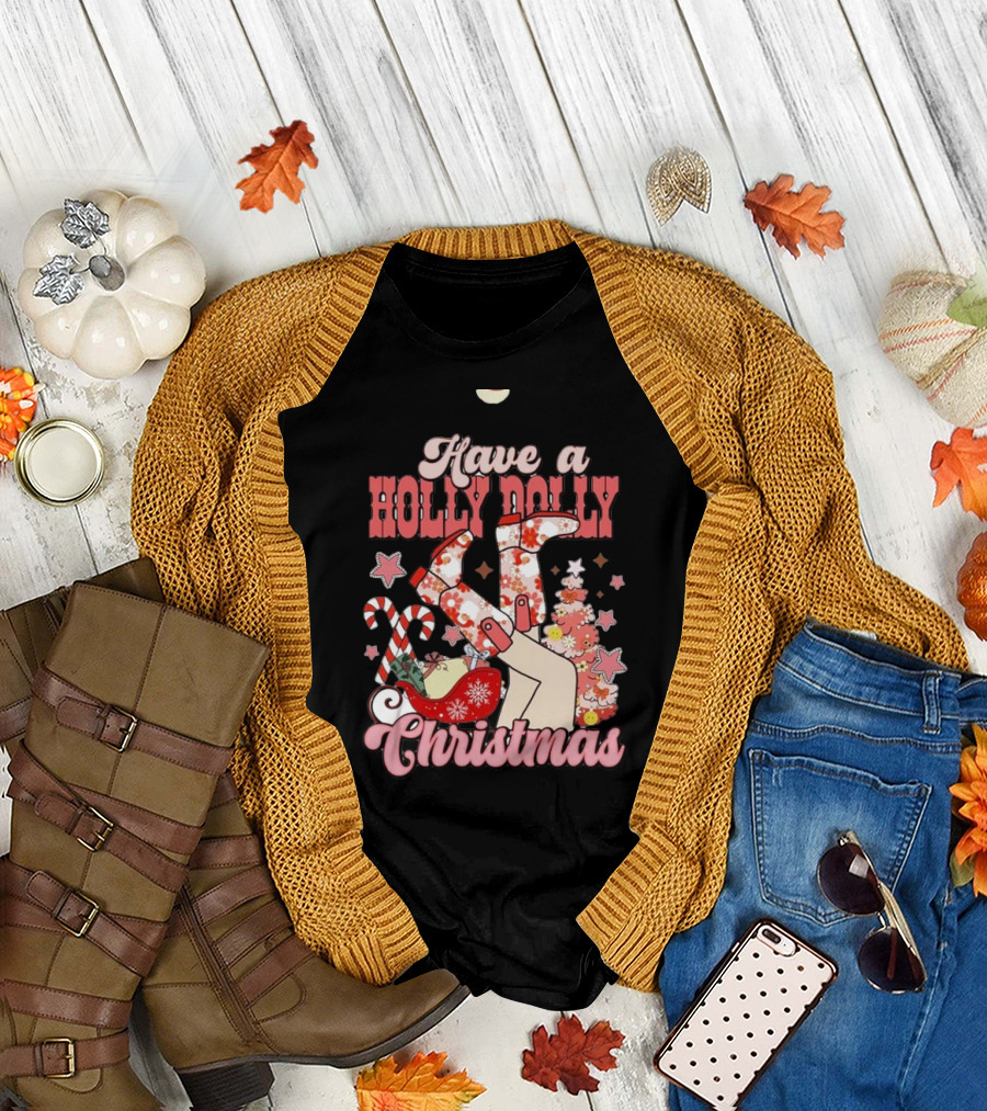 Have a Holly Dolly Christmas Sleigh Candy Canes and Stars T-Shirt