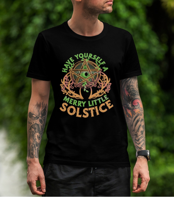 Have Yourself A Merry Little Solstice Pentagram And Leaves T-Shirt
