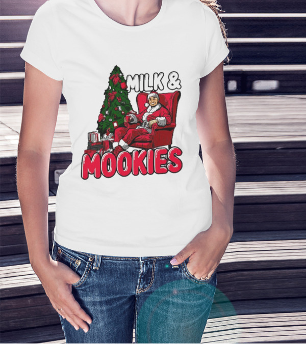 Milk And Mookies Santa By The Christmas Tree T-Shirt