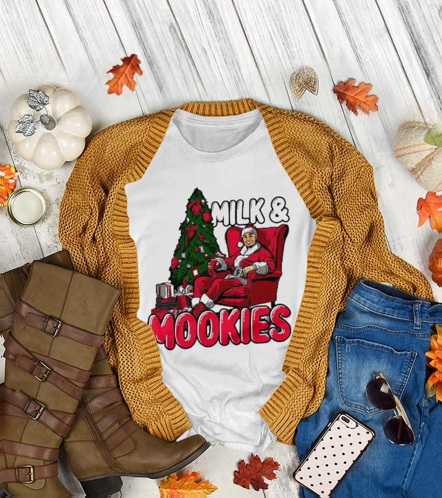 Milk and Mookies Santa by the Christmas Tree T-Shirt