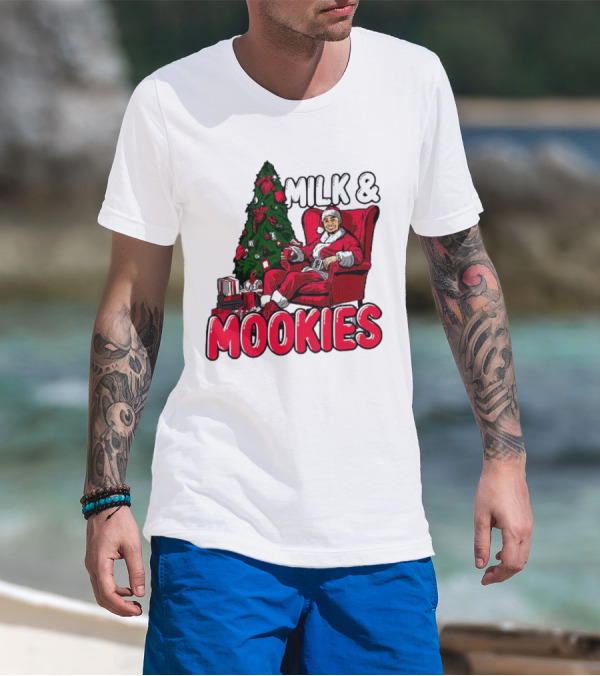 Milk And Mookies Santa By The Christmas Tree T-Shirt