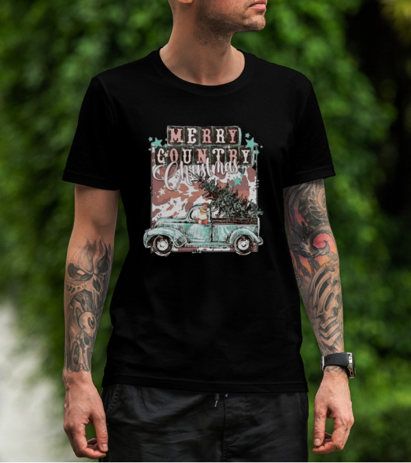 Merry Country Christmas Santa Truck With Tree T-Shirt
