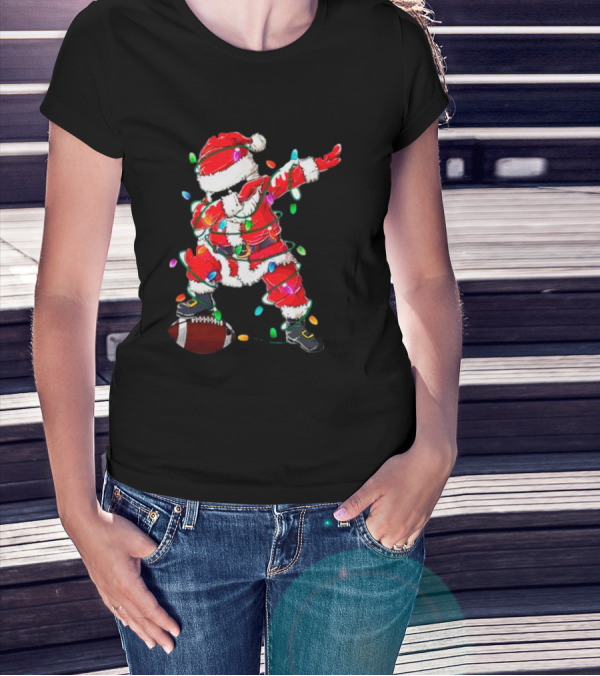 Santa Dabbing With Christmas Lights And Football T-Shirt