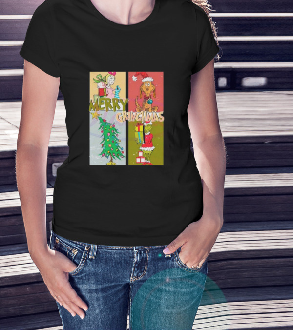 Merry Grinchmas Characters Vintage Grinch And Max Christmas Tree T-Shirt