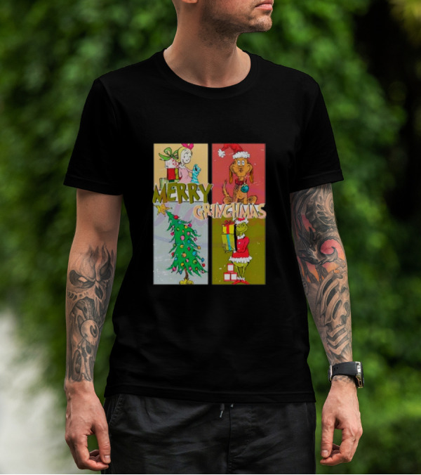 Merry Grinchmas Characters Vintage Grinch And Max Christmas Tree T-Shirt