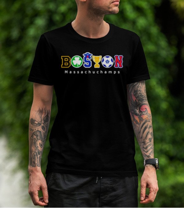Boston Massachuchamps Sports Icons Typography T-Shirt