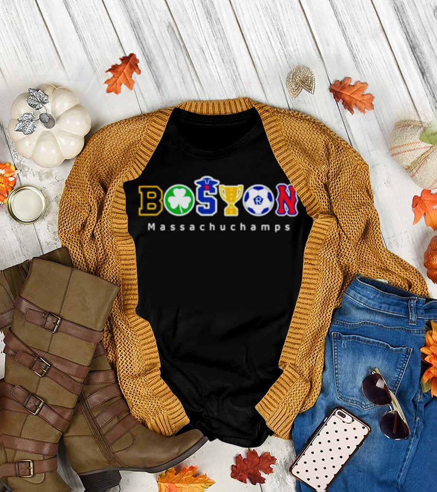 Boston Massachuchamps Sports Icons Typography T-Shirt