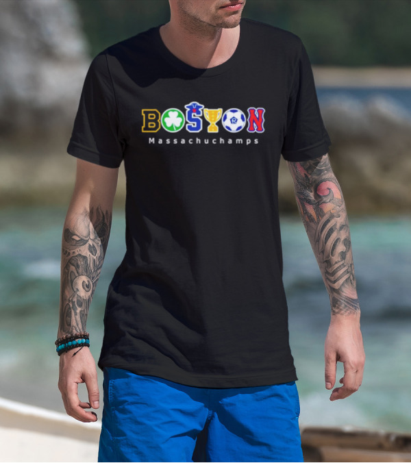 Boston Massachuchamps Sports Icons Typography T-Shirt